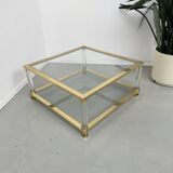 Table basse lucite, laiton et verre années 70
