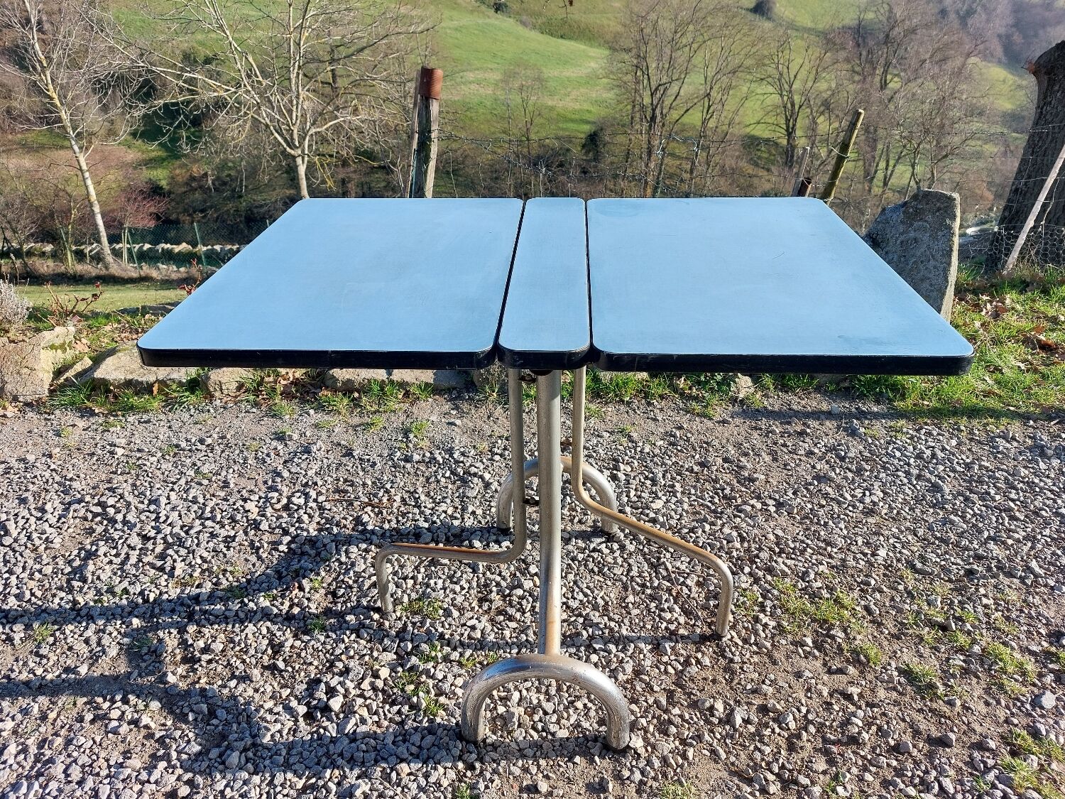 Blue formica: sideboard and folding table