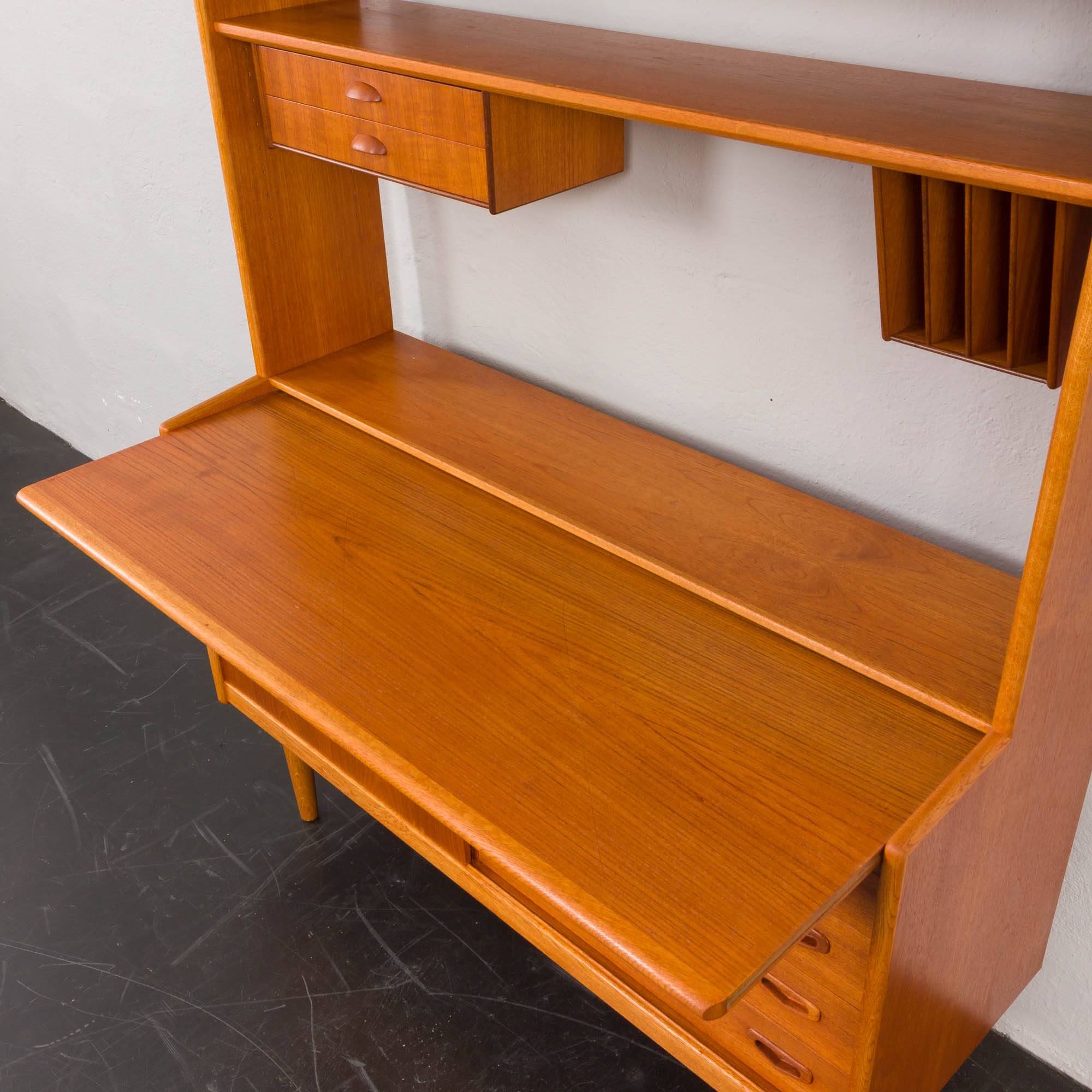 Danish vintage teak bookcase with a hidden desk, 1960s