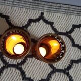Photophores moucharabieh style candlesticks in brass and orange bubbled glass