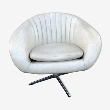 Fauteuil coque Skaï blanc vintage années 70