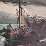 Oil on canvas "the return of fishing" by ludovic