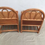 Two tables of bedside vitage bamboo /rotin