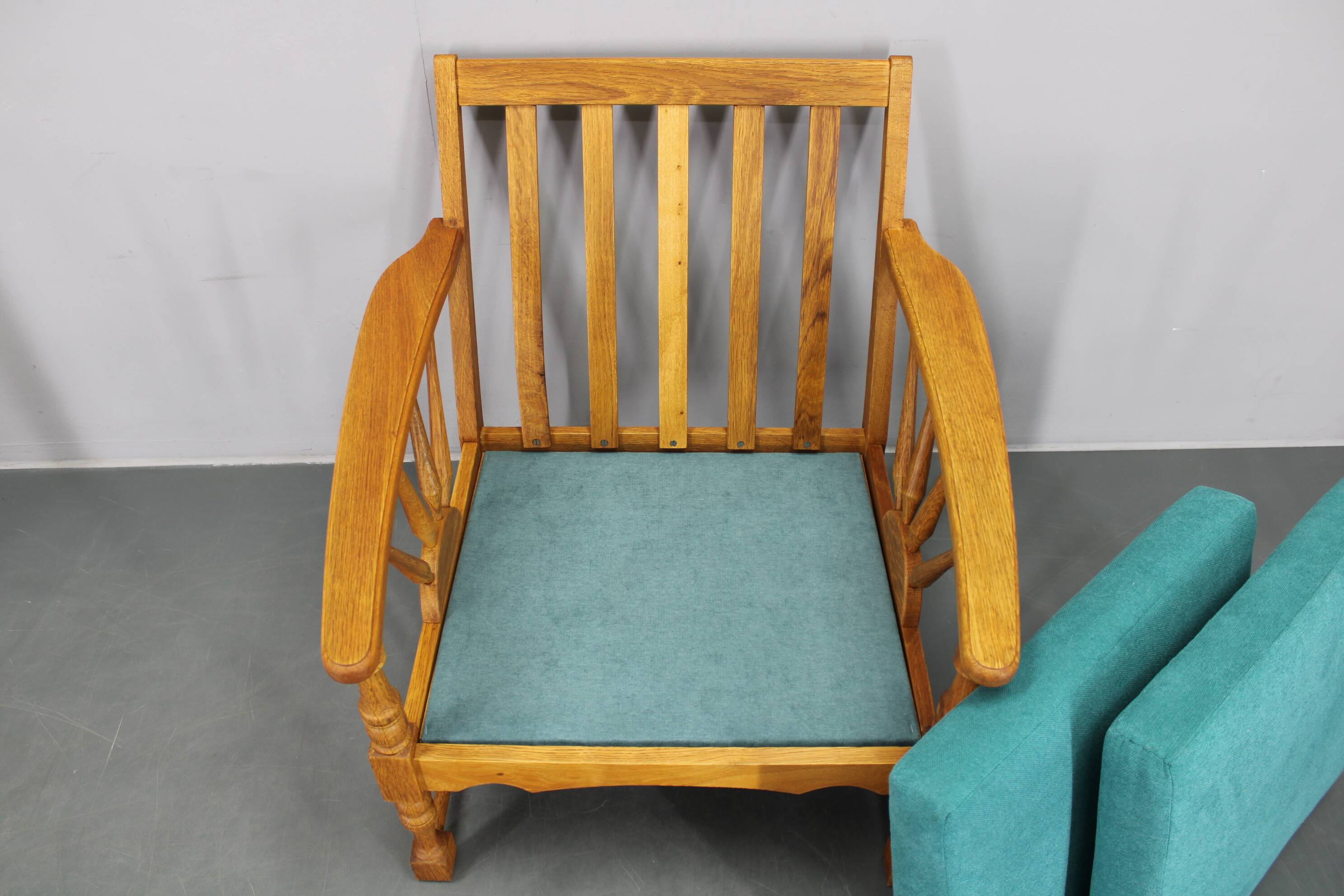1950s solid oak armchair, Czechoslovakia