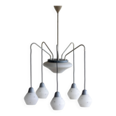 Lustre italien en laiton émaillé gris avec pendentifs en verre dépoli, vers 1960