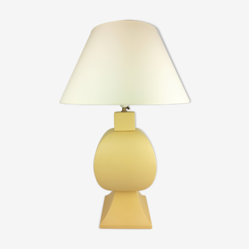 Lampe céramique, faïencerie Charolles jaune pastel 1980