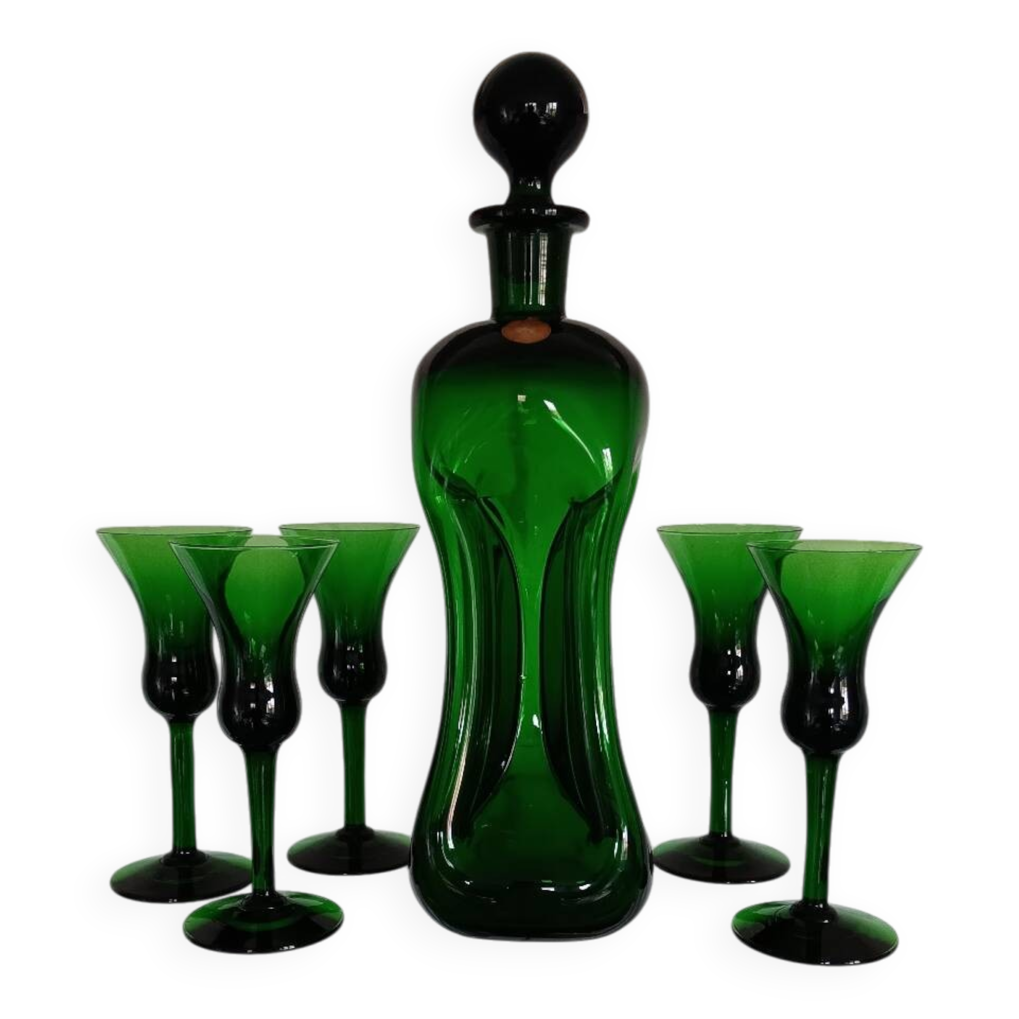 Kluk Kluk carafe by Jacob E.Bang - Holmegaard and 5 liqueur glasses