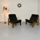 Lot of 2 adjustable wooden fabric chairs, Scandinavian design, vintage 1970s.