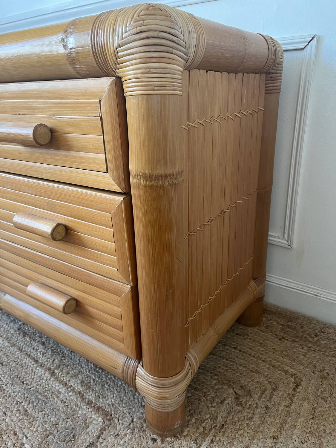 Commode italienne en bambou et rotin