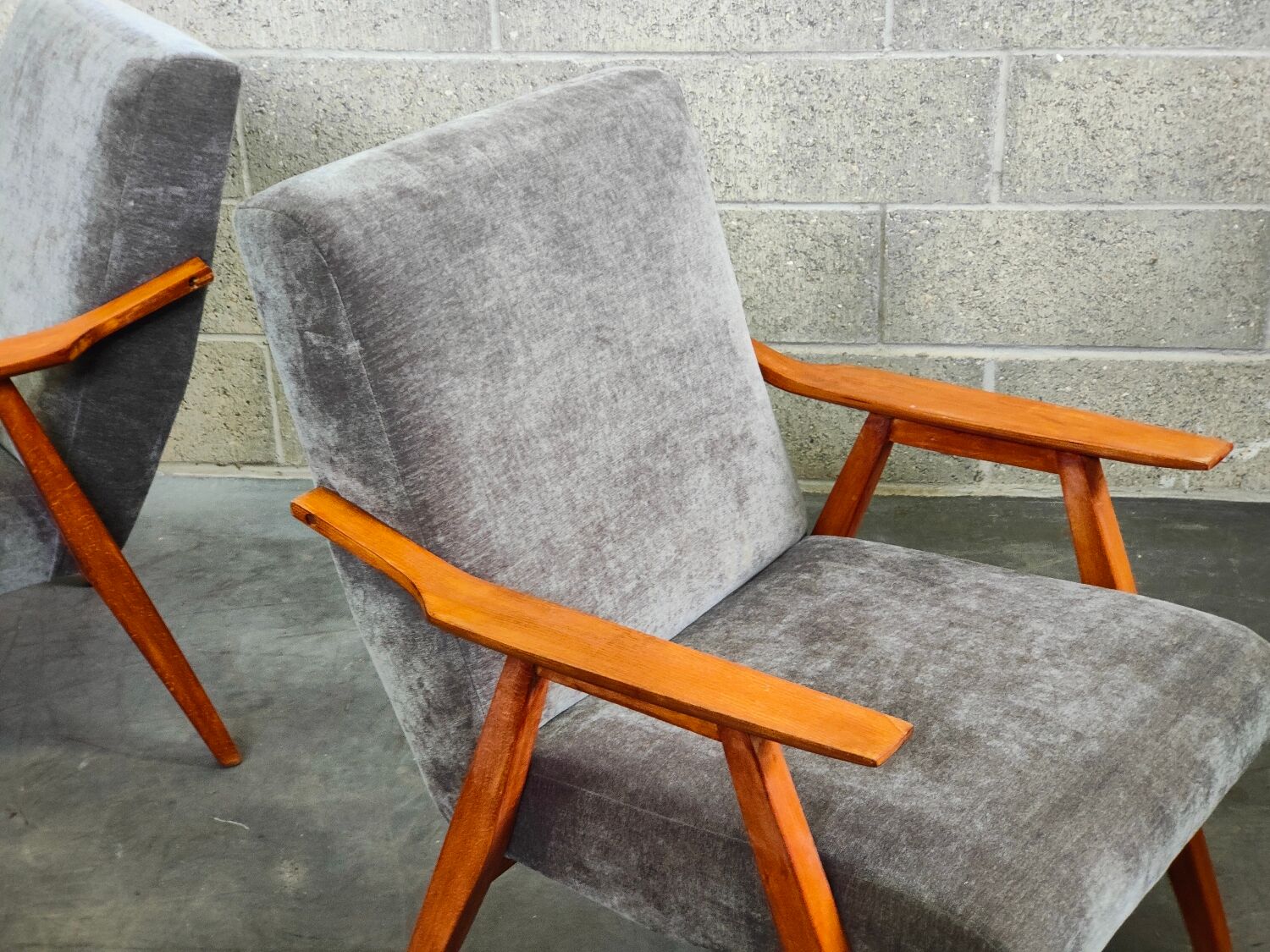 Pair of armchairs czechoslovakian midcentury renovated gray velvet