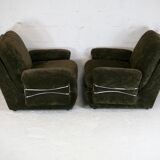 Pair of armchairs "Space Age", brown velvet and steel, France, circa 1970.