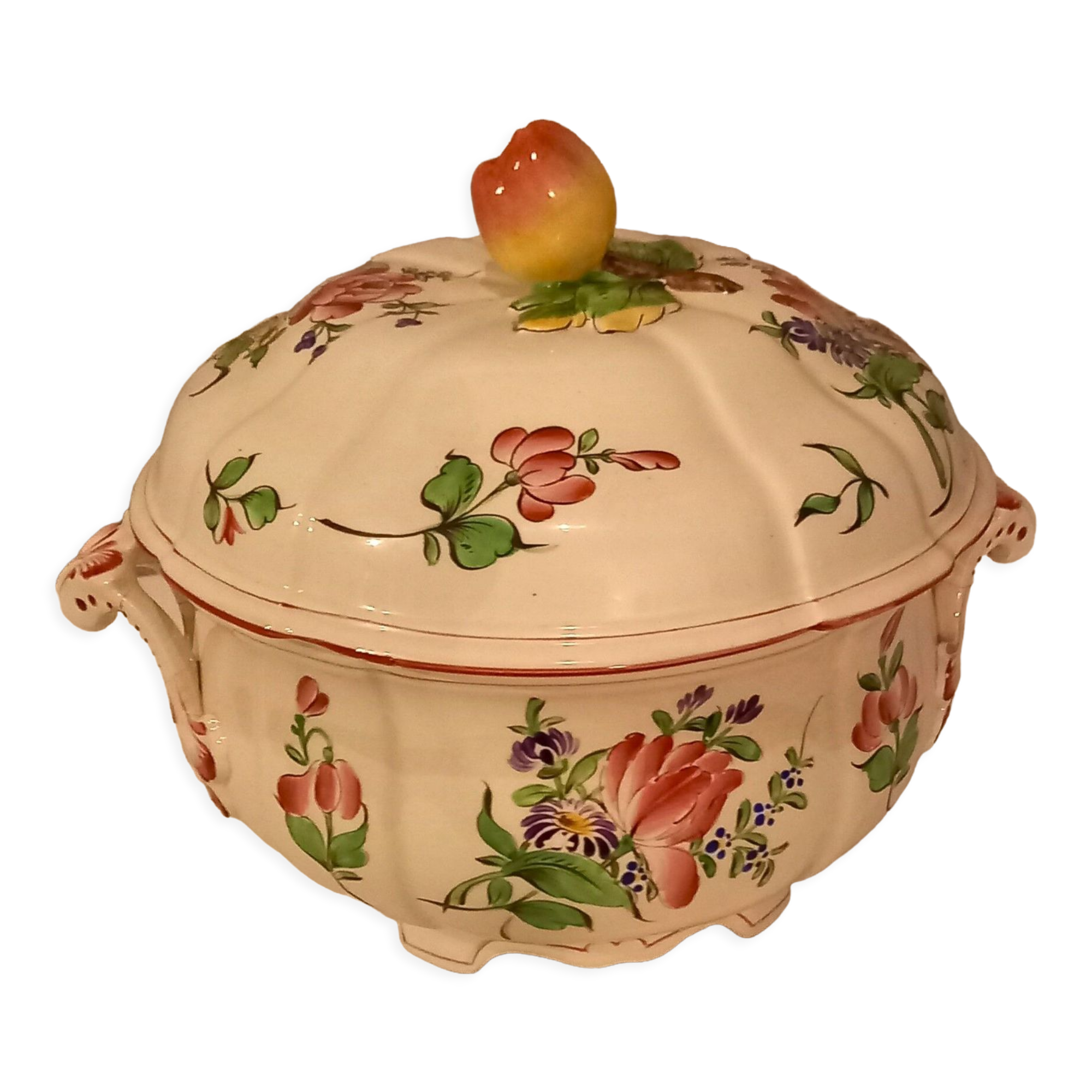 Tureen/vegetable Lunéville flowers (tulip - pink) early twentieth century