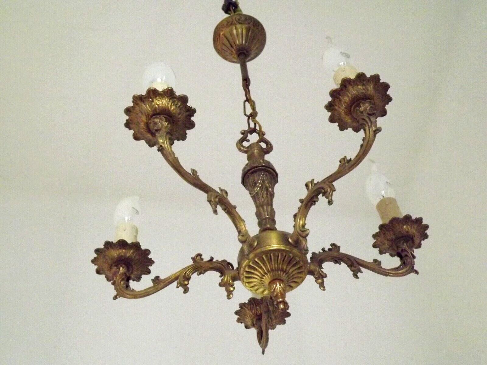 Vintage french bronze ornate detail 5 light chandelier
