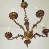 Vintage french bronze ornate detail 5 light chandelier