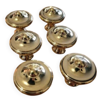 6 polished brass furniture knobs