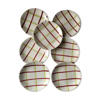 Seven plates dessert Gien in bordeaux and green vintage