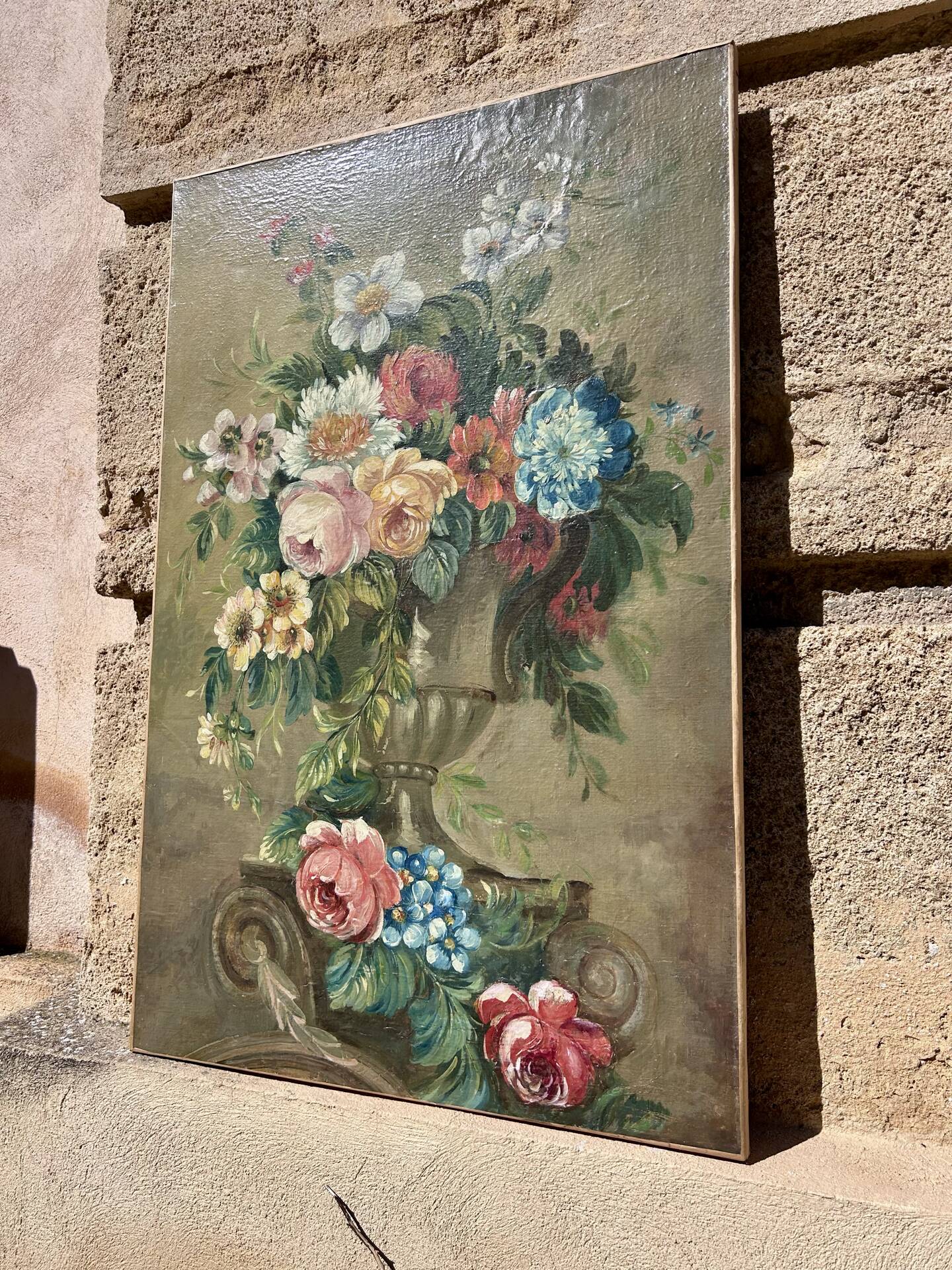 Oil on canvas with a bouquet