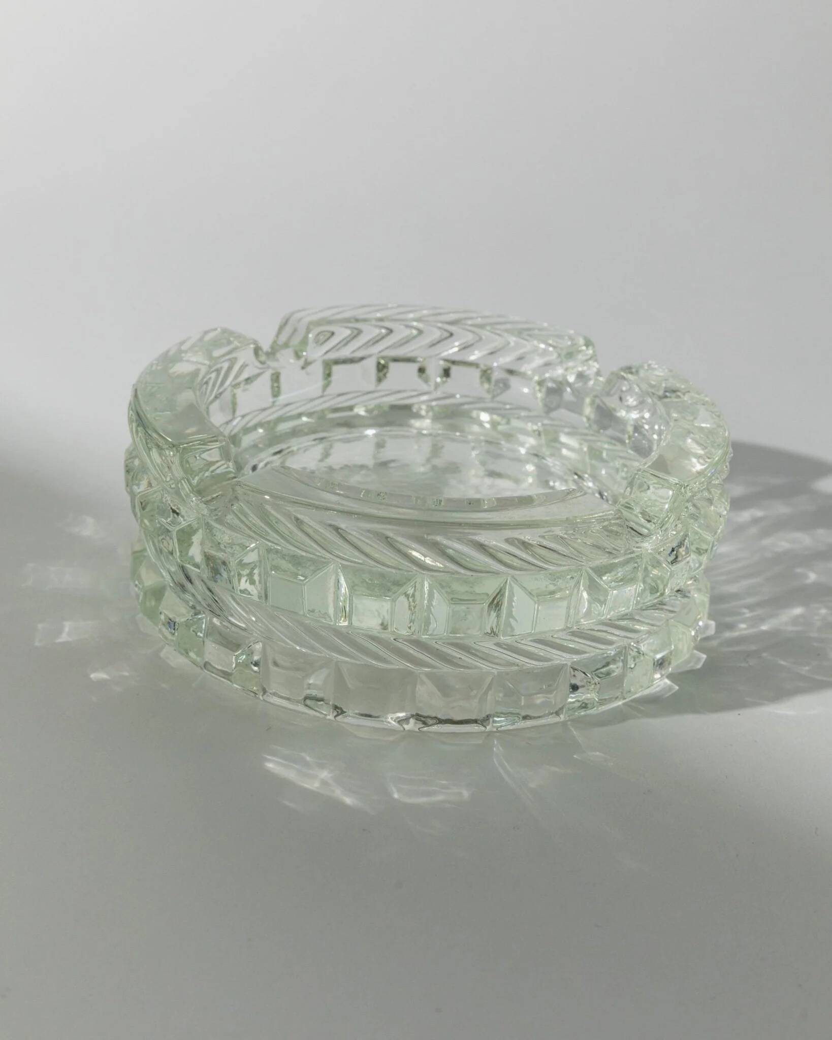 Vintage Murano Glass Ashtray, Pale Green Seafoam Clear Glass, 1950s Italian Mid-Century Glass Décor