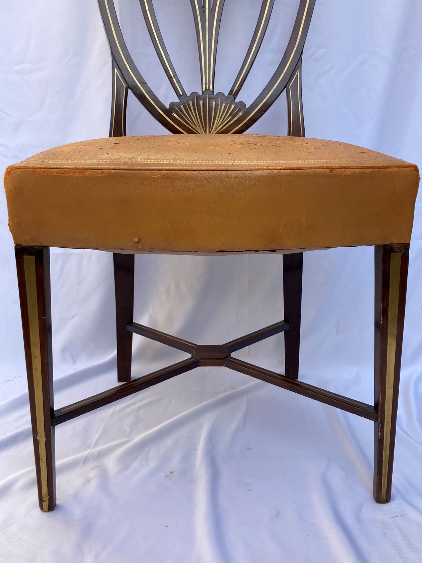 Series four English chairs Hepplewhite mahogany leather early twentieth century