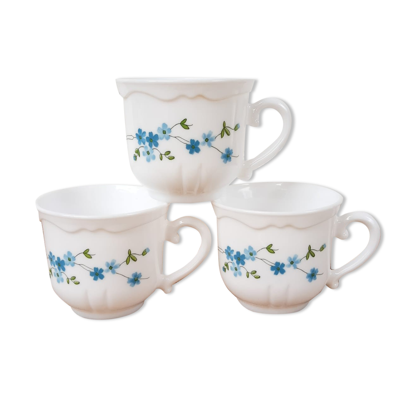 Trio de tasses à café Arcopal myosotis Veronica vintage