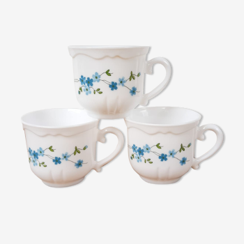 Trio de tasses à café Arcopal myosotis Veronica vintage