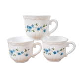 Trio of vintage Veronica Arcopal forget-me-not coffee cups