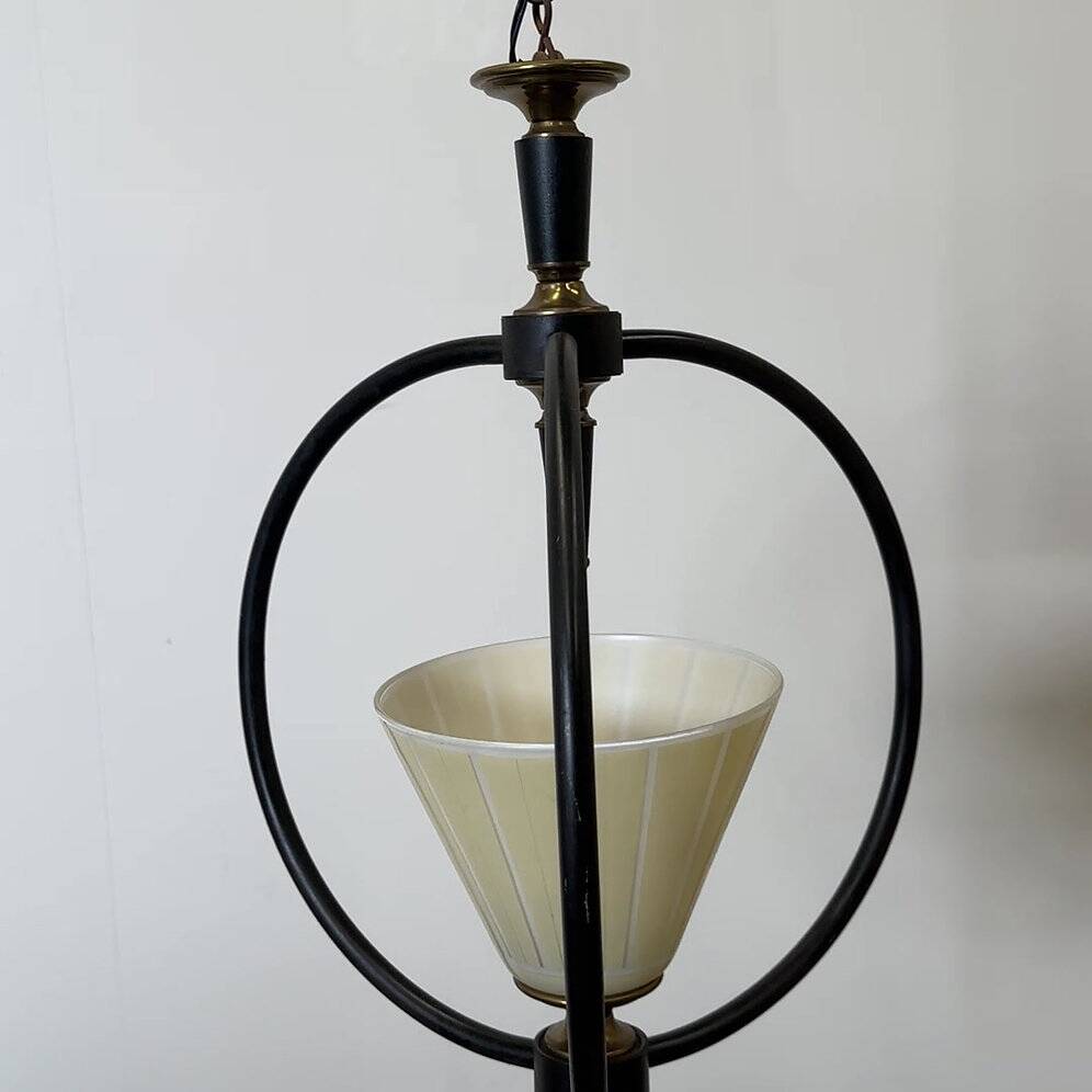 Mid-century metal and opaline pendant light, 1950s