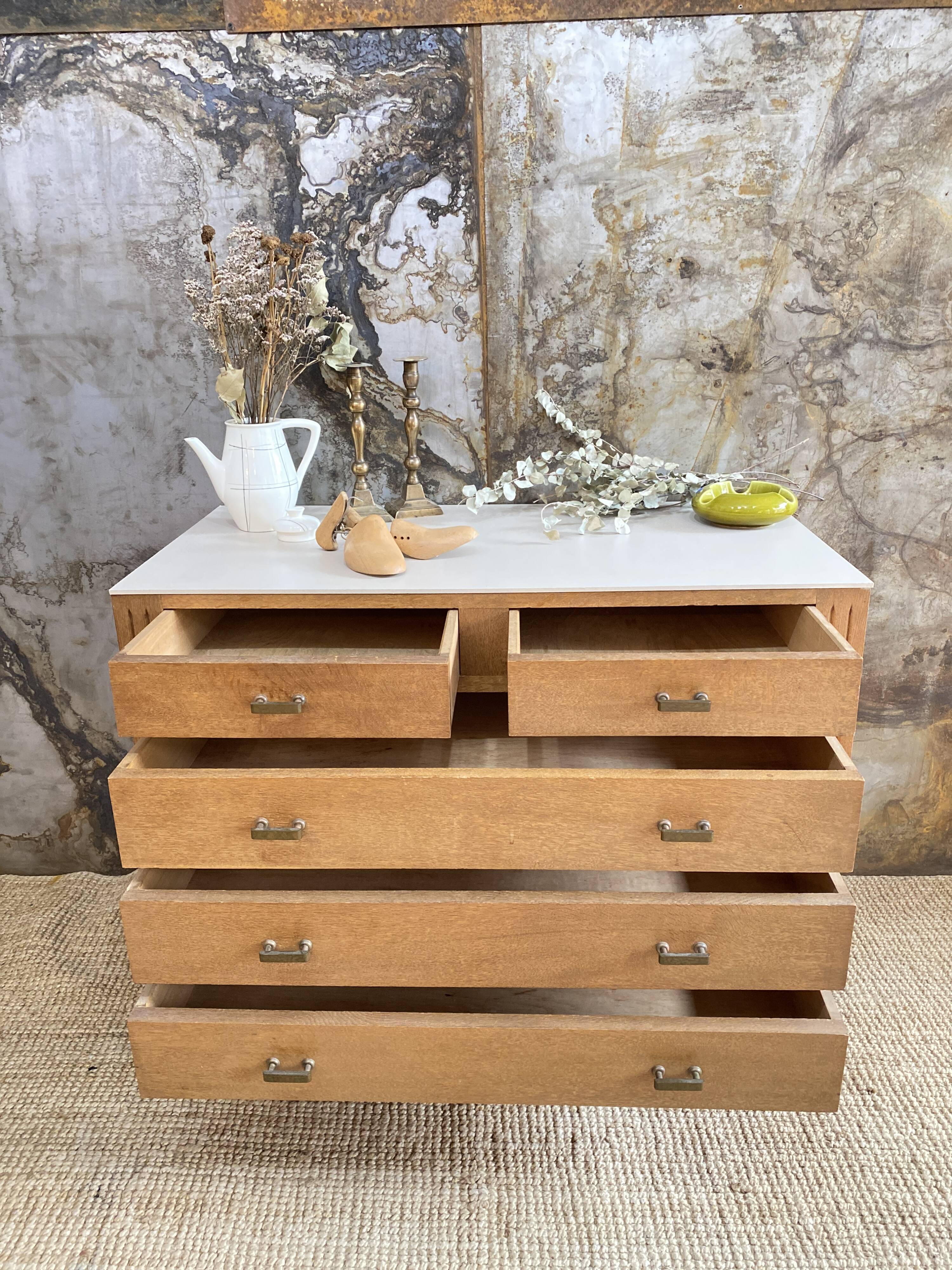 Chest of drawers raw wood and linen