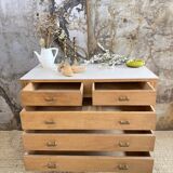 Chest of drawers raw wood and linen