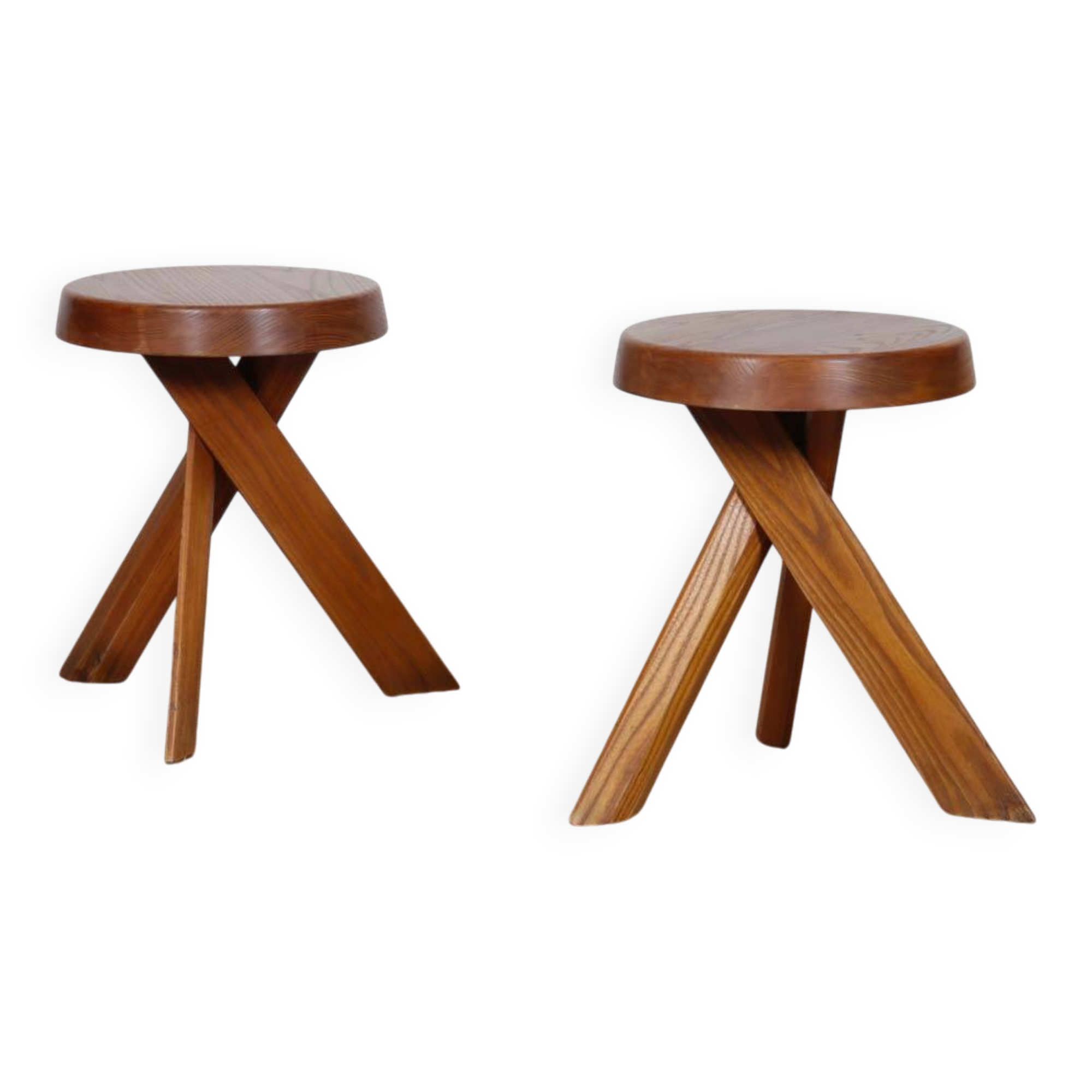 Pair of elm stools by Pierre Chapo, model S31, 1980.