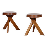 Pair of elm stools by Pierre Chapo, model S31, 1980.