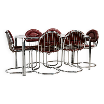 Italian chrome and leather dining set by Gastone Rinaldi, set of 7.