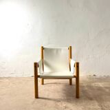 Safari armchair in white leather by Ibisco, Italian design, 1970s.