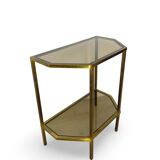 Table d'appoint italienne demi-hexagonale en laiton des années 1970.