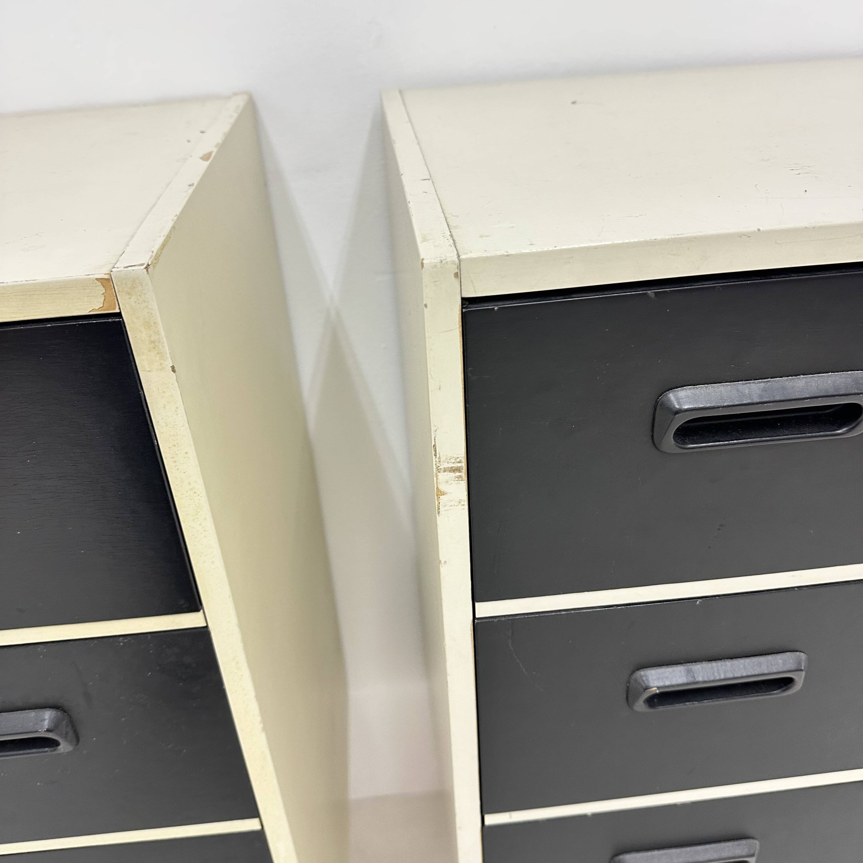 Set of 2 black and white chests of drawers, 1970s
