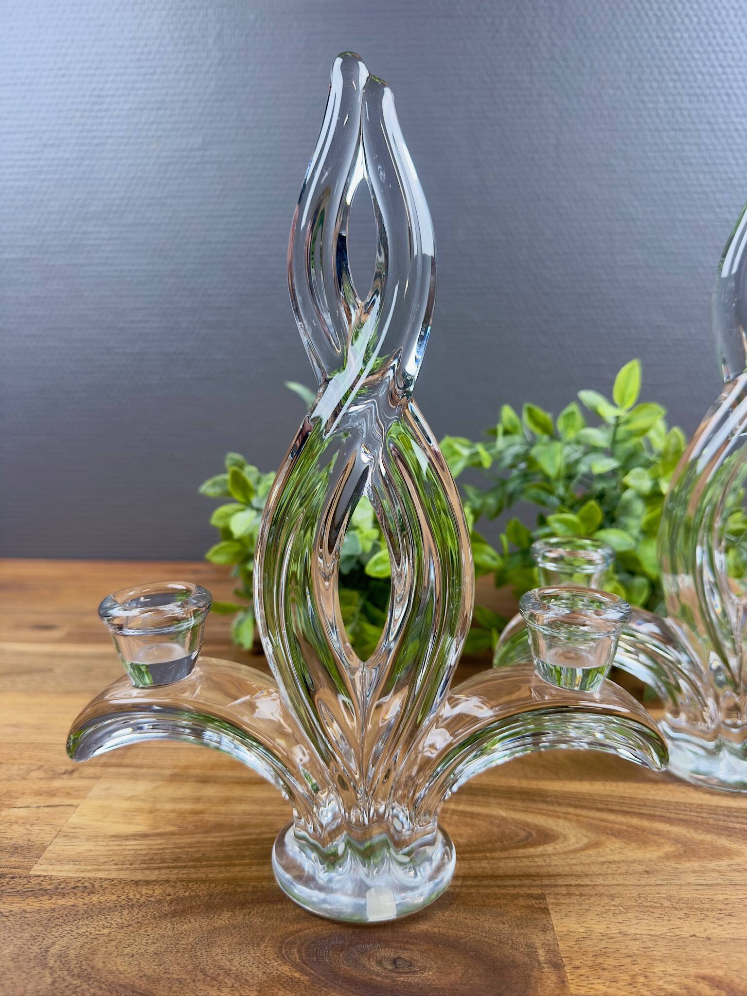 Pair of vintage Art Deco glass candlesticks