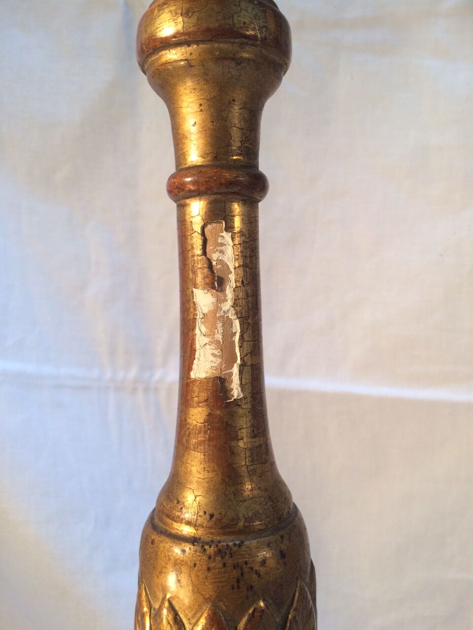 Pair of ancient carved gilded wood candlesticks - 18th century