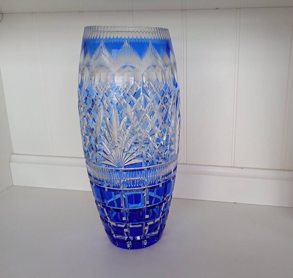 Large Vintage Nachtmann "Bamberg" Cobalt Blue Cut-to-Clear Crystal Vase