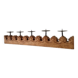 Vintage chandelier in solid oak and wrought iron.