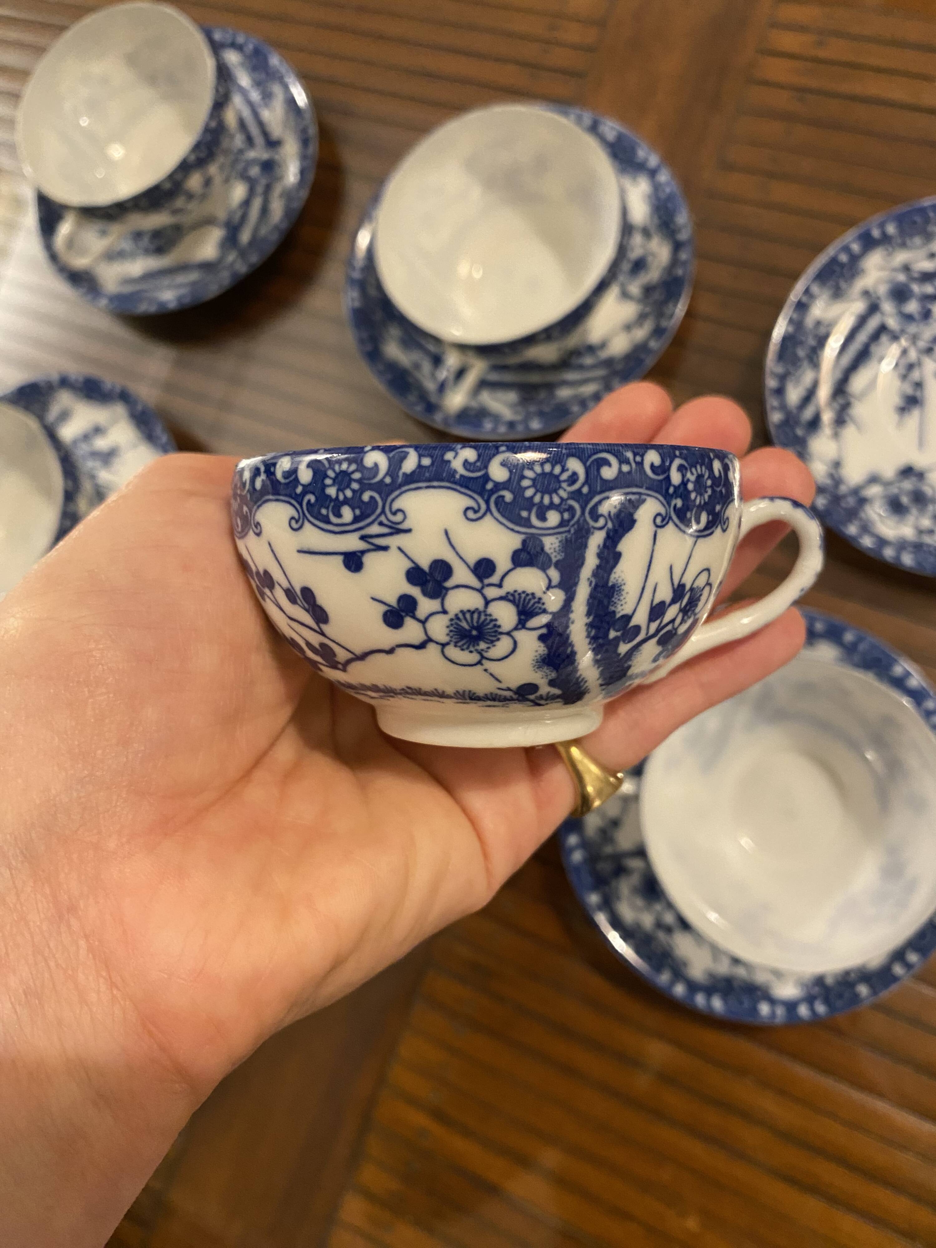 Japanese tea set cherry blossom blue fine porcelain