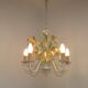 French Vintage Cream 5 Light Metal Chandelier Green and Peach Leaves