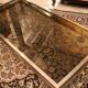 Coffee table living room brushed metal tinted glass