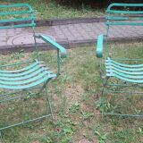 Pair of mid century distressed painted iron garden chairs