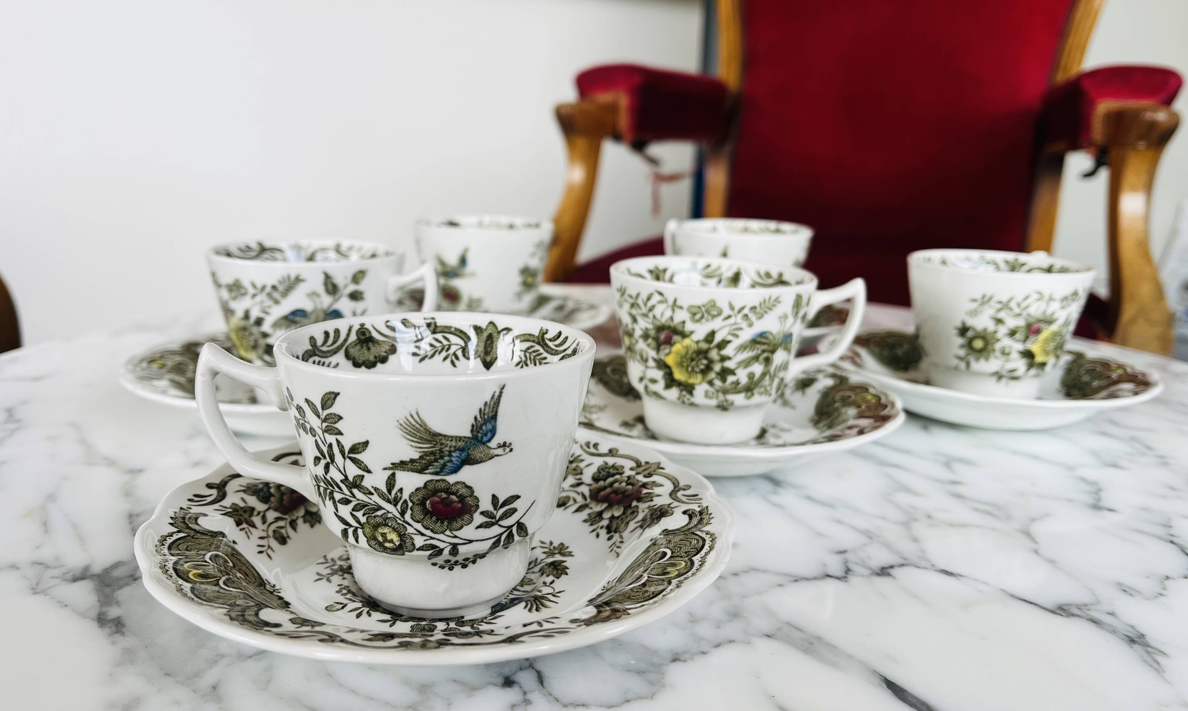 6 Ridgway Staffordshire Windsor teacups and saucers