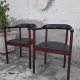 Pair of Scandinavian armchairs in teak and leather