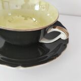 Large black, yellow iridescent and white Art Deco Saint-Amand cup.