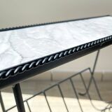 Table d'appoint range vinyles vintage métal marbre