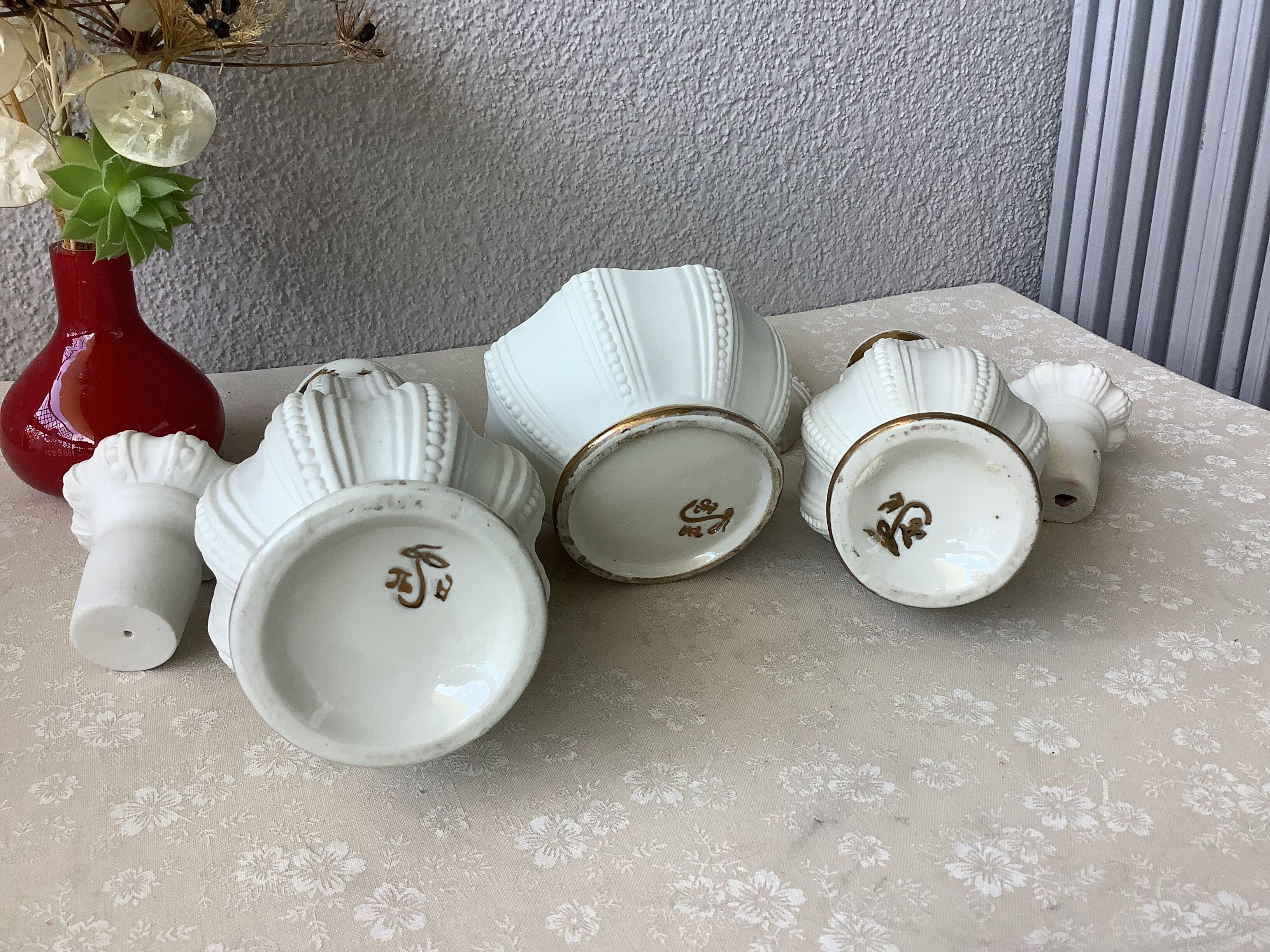 3 porcelain biscuit bottles from La Couleuvre art deco