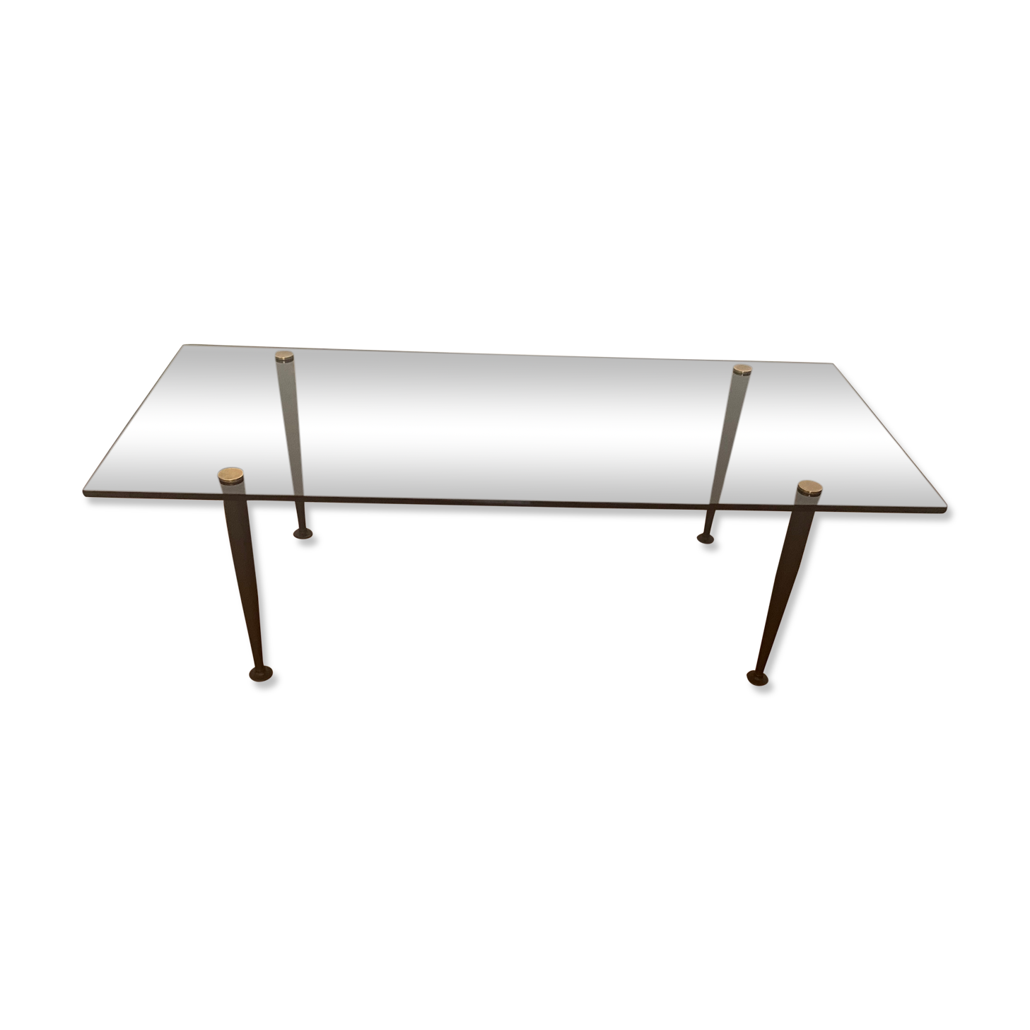Table basse années 50 verre fumé métal et laiton