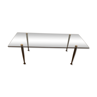 Table basse années 50 verre fumé métal et laiton
